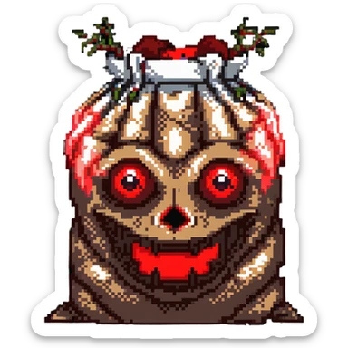 terrifying burlap sack face with glowing red eyes sticker