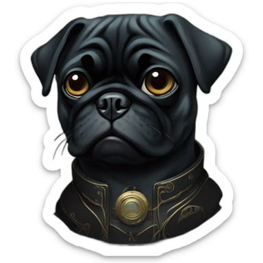 A cyberpunk black pug in Art Nouveau style during 1910 sticker