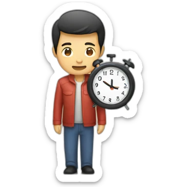 a asia man hold time sticker