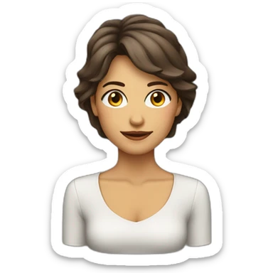 mujer pelo castaño hasta los hombros con anteojos cuadrados y ojos castaños sticker