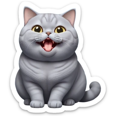 Cinematic Comical Grey British Shorthair Cat Portrait Emoji, Head tilted dramatically while yawning exaggeratedly, round and plump body with sleek soft grey fur and subtle blue undertones, Simplified yet hilariously adorable features, highly detailed, glowing with an almost sarcastic glow, high shine, a mix of lazy and disinterested, stylized with a touch of playful whimsy, bright and alert but with a hilariously bored expression, soft glowing outline, capturing the essence of a mischievous yet overly dramatic kitty, so meme-worthy it feels like it could leap off the screen and sarcastically demand attention, perfect for the internet's next viral meme! sticker