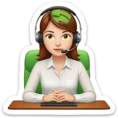 a woman, brown hair, middle european, sitting in the office, wearing a blouse and a headset. she is controling the limits on screen. green = ok, orange = am Limit, rot = überschritten sticker