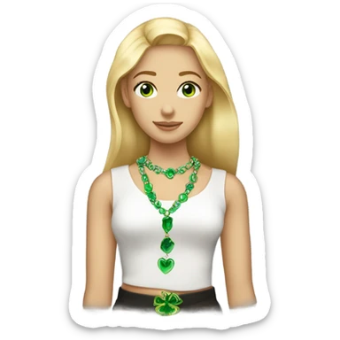 Blonde girl with green eyes wearing a necklace that says “Markelle” sticker