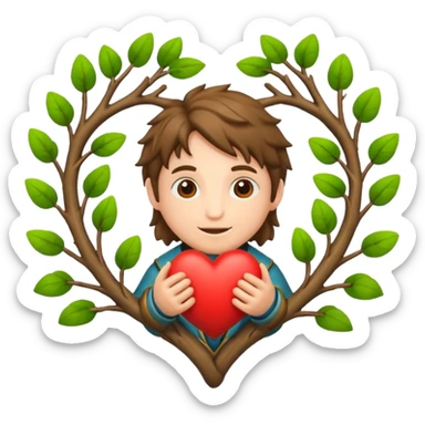 nature bard character heart sign with branches sticker