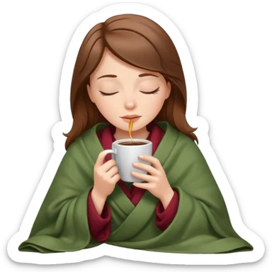 brown-haired white girl inside a blanket sipping coffee eyes closed sticker