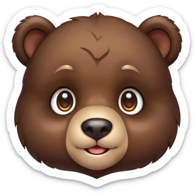 Cinematic Cute bear cub Portrait Emoji, Head tilted playfully and inquisitively, featuring a glossy dark brown fur with a natural sheen and round, sparkling eyes filled with gentle curiosity, Simplified yet irresistibly adorable features, highly detailed, glowing with a warm, friendly glow, high shine, affectionate and mighty, stylized with a touch of woodland whimsy, bright and endearing, soft glowing outline, capturing the essence of a mischievous yet loving bear cub, so playful it feels like it could amble out of the screen and into your arms! sticker