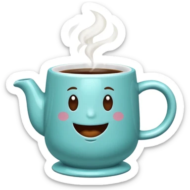 A large aqua coffee mug with coffee in it and steam sticker