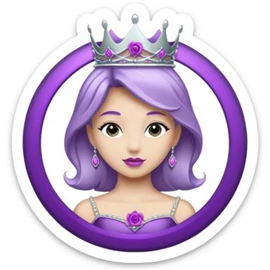 Purple rose flower, silver circle plaque, silver tiara sticker