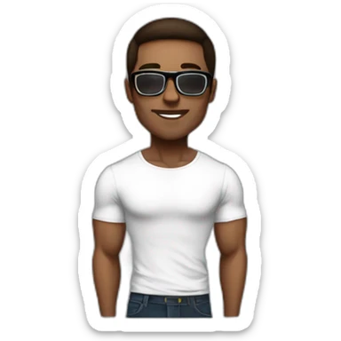 guy fashion bodybuilder glasses, developper straight hair dark short sticker