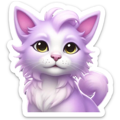 Kawaii colorful bright light pastel lilac-pink-white-gradient fantasy ethereal anthro feline fursona animal creature sticker