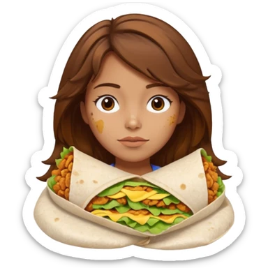 Girl with brown hair "resting chicken burrito face" sticker