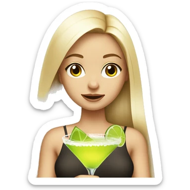 Blonde girl  with straight hair bright brown eyes holding a margarita wearing a revealing top that is safe for web sticker