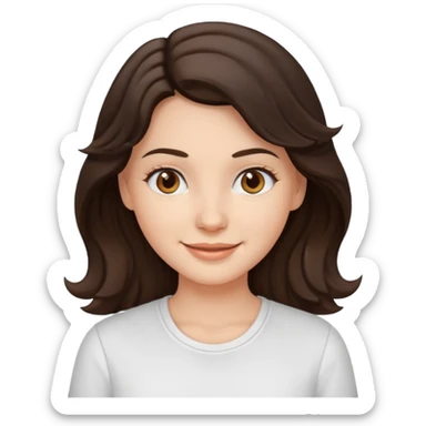 A White girl with wavy and dark hair, light brown eyes and a white shirt smiling sticker