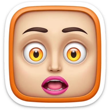 A wide-eyed face with glowing neon pupils and angular eyebrows, mouth open in a square shape sticker