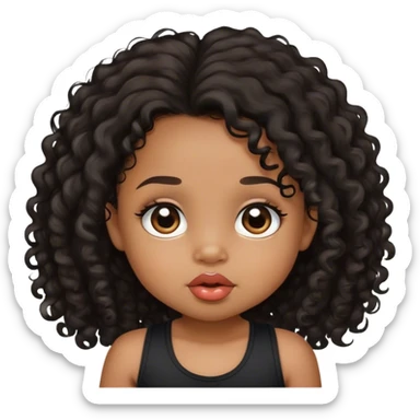 medium brown skin tone, very adorable toddler, with big plump lips, long long lashes, black curly long hair, brown eyes, black tank top sticker