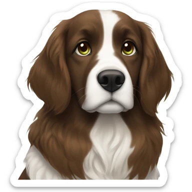 Girl with brown hair and green brown eyes next to a black golden retriever and épagneul breton black and White  sticker