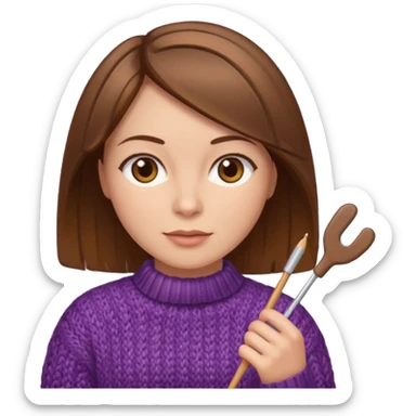  Woman with brown bobbed  hair and highlights light brown eyes no glasses Knitting emoji sticker