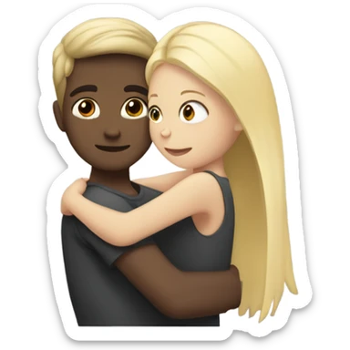 Boy with dark brown hair hugging a girl with blonde hair  sticker
