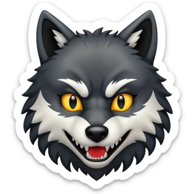 Black and white wolf face terror looking  shadow emoji sticker
