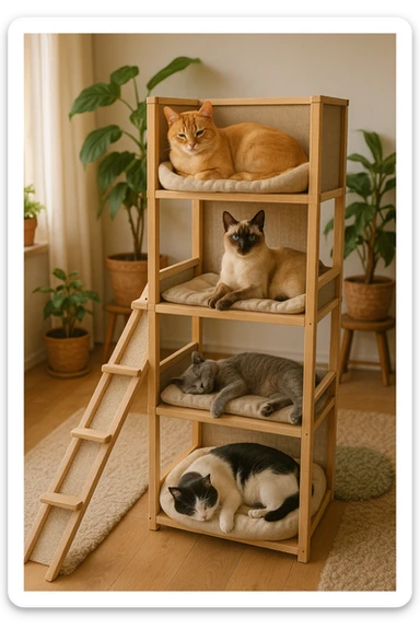 cats relaxing in a vertical playhouse sticker