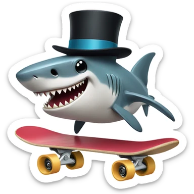 Shark wearing a top hat skateboarding  sticker