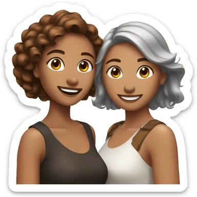 Two beautiful women best friends with brown hair smiling  sticker