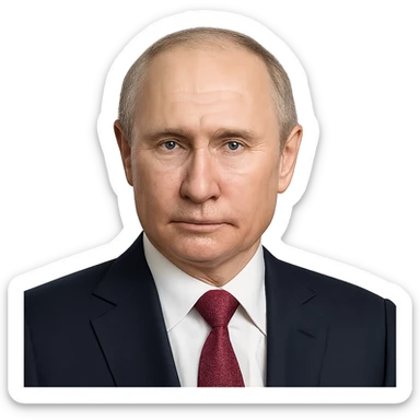 ultra-realistic portrait of Vladimir Putin, maximum likeness to real appearance, accurate facial details, natural skin, minimal emoji style, clean background sticker