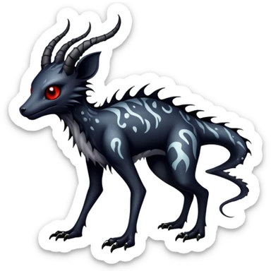 a dark gothic gloomy edgy vernid-fionbri-creature with splash patterns full body sticker
