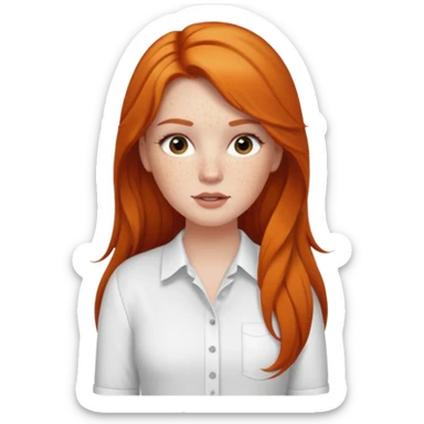 A white girl with freckles long lashes plump lips and ginger long hair pretty and she’s wearing a white shirt full body sticker