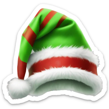 Realistic green and red striped fur santa hat isolated.  sticker