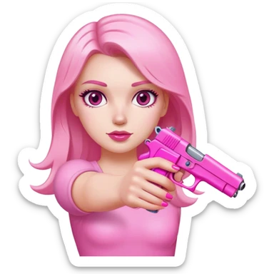 White girl hand with pink nails holding a pink gun sticker