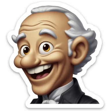 Laughing intricate Oppenheimer in Uncle Scrooge style, oil paint, mysterious eyes, intricate lips, masterpiece pose, odd perspective, beautiful, desirable, logical sticker
