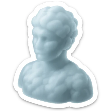 a person from shoulders up, looking straight ahead, fully composed of volumetric clouds, matte glass style sticker