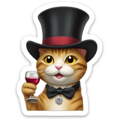 Happy Cat in a tophat drinking wine sticker