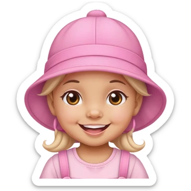 Cute baby girl with a big smile wearing a pink hat sticker
