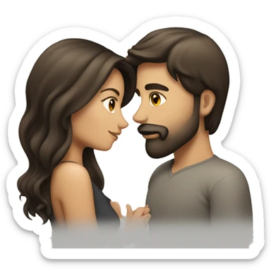Brunette man with beard kissing brunette woman with long hair sticker