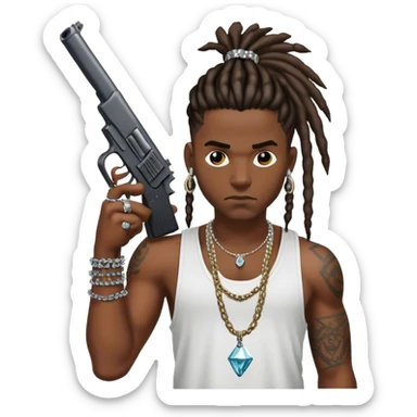 african-american race pig with dreads looking gangster with gun and tank top, with diamond blinging chain, with tattoos sticker