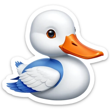 A blue and white airplane body with a white goose head with orange bill replacing the nose of the plane sticker