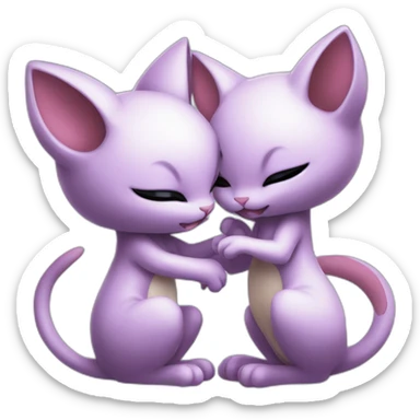 Mewtwo and mew Kissing in pokemon sticker