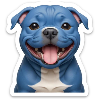 Cinematic Cute Yawning Blue Staffordshire Bull Terrier Portrait Emoji, Head tilted slightly with a dramatic, wide-open yawn, showcasing a smooth blue Fur with a refined texture, floppy ears slightly drooping, round dark eyes barely open in drowsy contentment, Simplified yet irresistibly adorable features, highly detailed, glowing with a soft, cozy glow, high shine, relaxed yet expressive, stylized with a touch of whimsy, bright and endearing, soft glowing outline, capturing the essence of a sleepy yet affectionate guardian, so drowsy it feels like it could stretch right out of the screen and curl up for a nap! sticker
