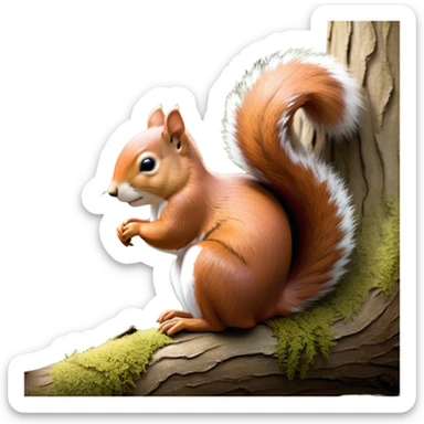Beautiful and Majestic Squirrel Portrait Emoji, Head and body rendered in serene repose with a gentle, content smile and softly closed eyes, showcasing a delicately textured, bushy-tailed form and perky little ears, Simplified yet exquisitely endearing features, highly detailed, glowing with a soft, drowsy woodland light, high shine, relaxed and utterly enchanting, stylized with an air of timeless forest majesty, soft glowing outline, capturing the essence of a beautiful and majestic squirrel that embodies the pure charm of nature! sticker