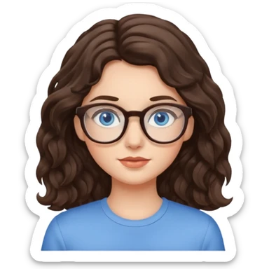 Fille brune cheveux ondulés yeux bleus lunettes sticker