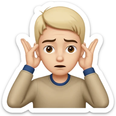 Person leaning forward with one hand behind their ear, eyebrows raised, confused face, as if saying "What? sticker