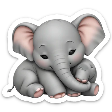 meme-worthy-cute-sleeping-baby-elephant-portrait-emoji,-head-resting-peacefully-with-a-contented-smile,-showcasing-a-delightfully-tiny-build-and-a-luxuriously-soft-gray-hide,-eyes-shut-in-a-serene,-restful-nap,-simplified sticker