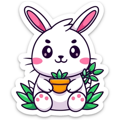 Kawaii bunny plant dragon with tiny spikes, extremely cute, giant sparkly eyes, blushing cheeks, pastel colors, small mouth, adorable expression sticker