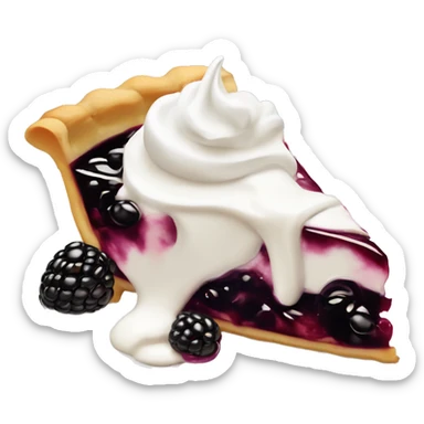 slice of blackberry pie with a dollop of whip cream, very emoji style sticker