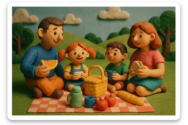 children with their parents, family having a picnic sticker