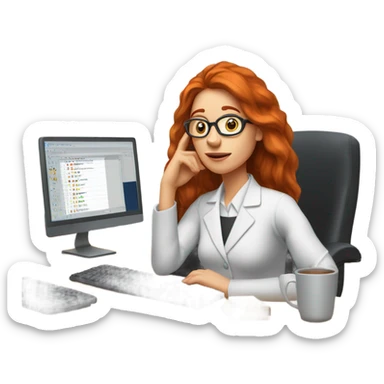 red hair woman nutritionist wearing glasses with hand on chin having an good idea monitor desk sticker