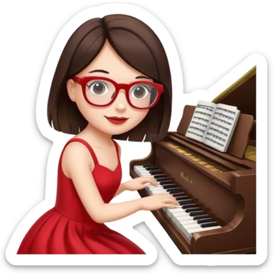 Brunette in red  white maltes glassespianista sticker