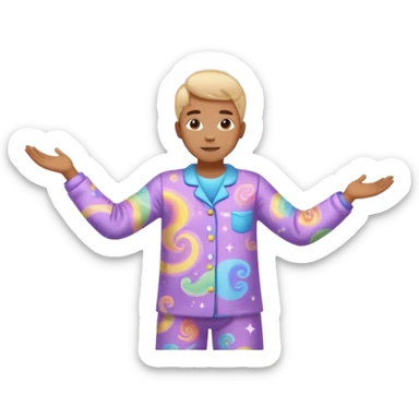 person in pajamas with arms spread apart, multicolored swirling cloud of dreams above their head sticker